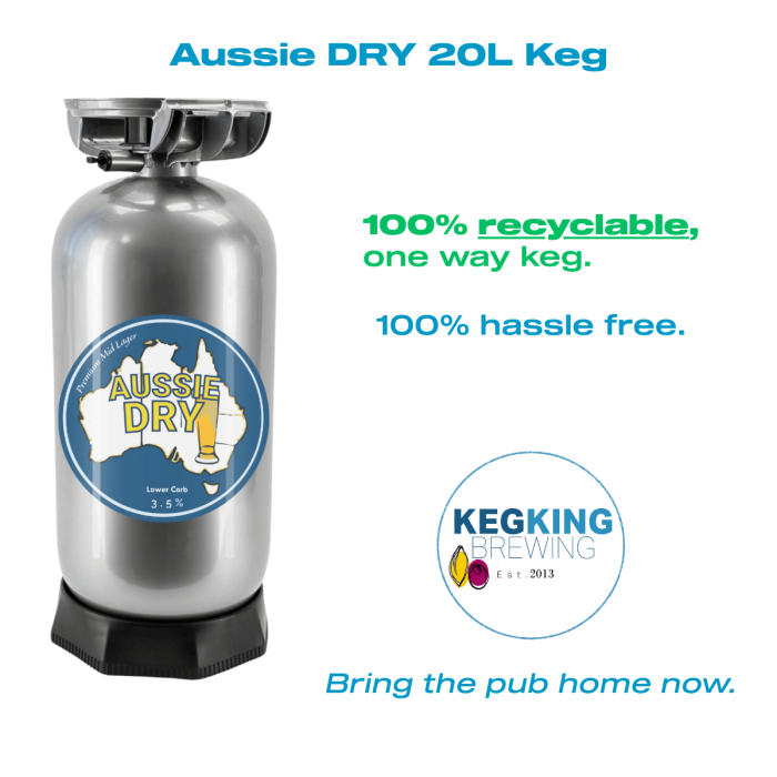 Aussie Dry 3.5% Beer in Recyclable 20L King Kegs